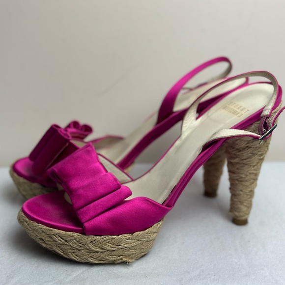 STUART WEITZMAN Fuchsia hot pink satin BOW espadrilles heels size 8.5 coquette - Picture 6 of 15